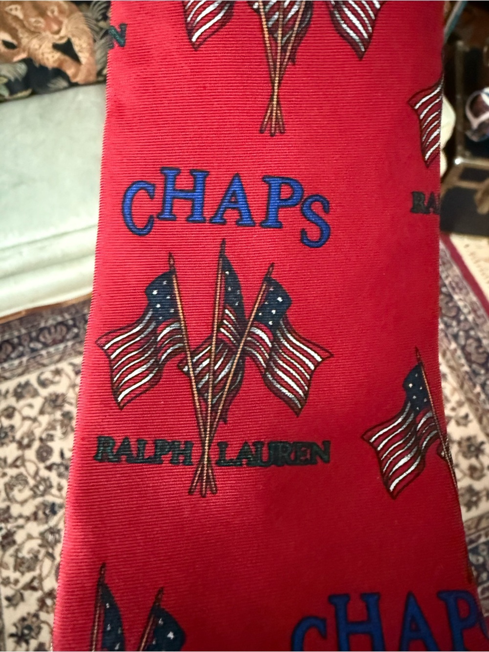 Vintage Chaps Ralph Lauren Patriotic Flag Necktie USA Americana 90s Silk Tie - Picture 2 of 11